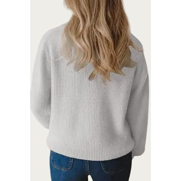 NEW MELODY FASHION ribbed-knit half-zip sweater in grey - Picture 3 of 3